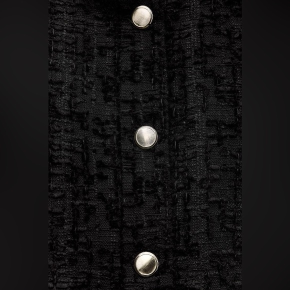 NWT. Zara Black Viscose/Wool Bland Embossed Fabric Cropped Bomber Jacket Size S. - Picture 6 of 12